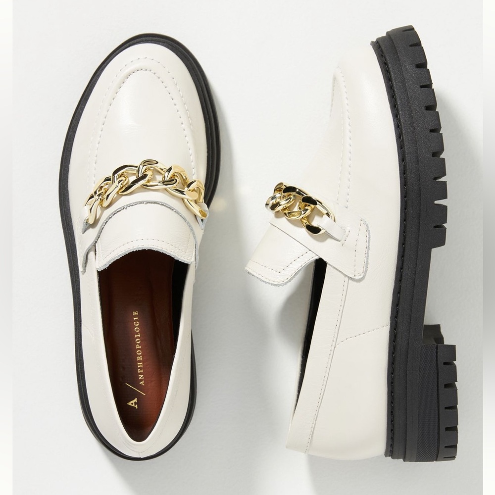 Anthropologie White Lug Sole Platform Loafers Sz 8